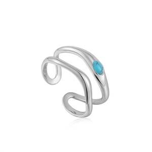 NEW ANIA HAIE women's turquoise wave double band adjustable rings in silver